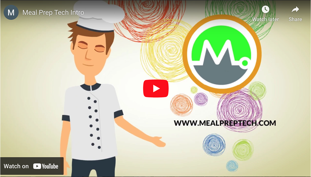 Meal Prep Tech demo video thumbnail showing chef using meal prep software to automate orders, subscriptions, and delivery operations.